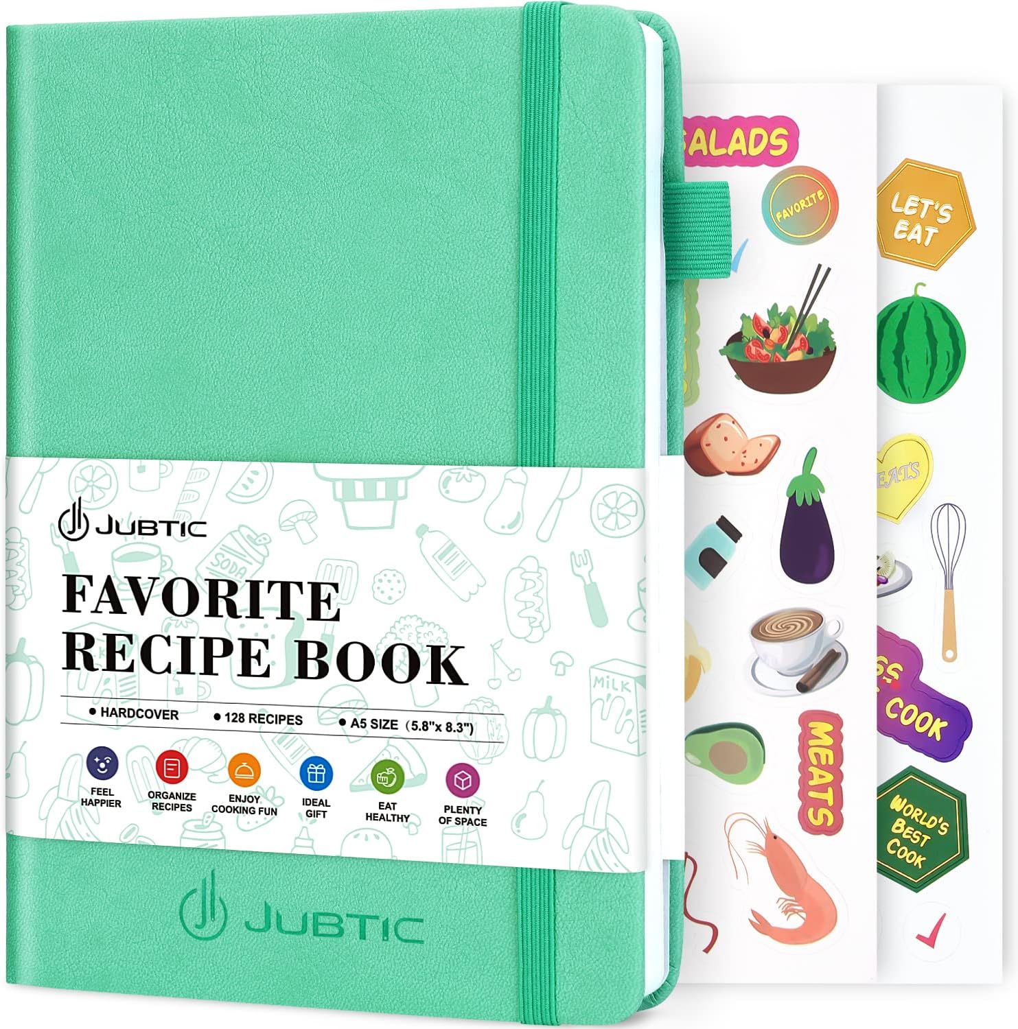 JUBTIC Blank Recipe Book to Write in Your Own Recipes, Personal Cook Book to Write in and Hardcover Recipe Notebook with 2 colorful stickers for Family Recipes,Hold up to 128 Recipes - Green