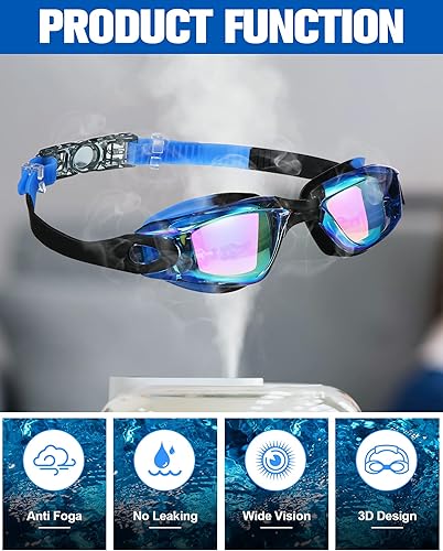 Miniatura 3 de Kanayu Paquete de 6 gafas de natación sin fugas, protección completa, protección UV, a prueba de niebla, gafas de natación con clips para la nariz,
