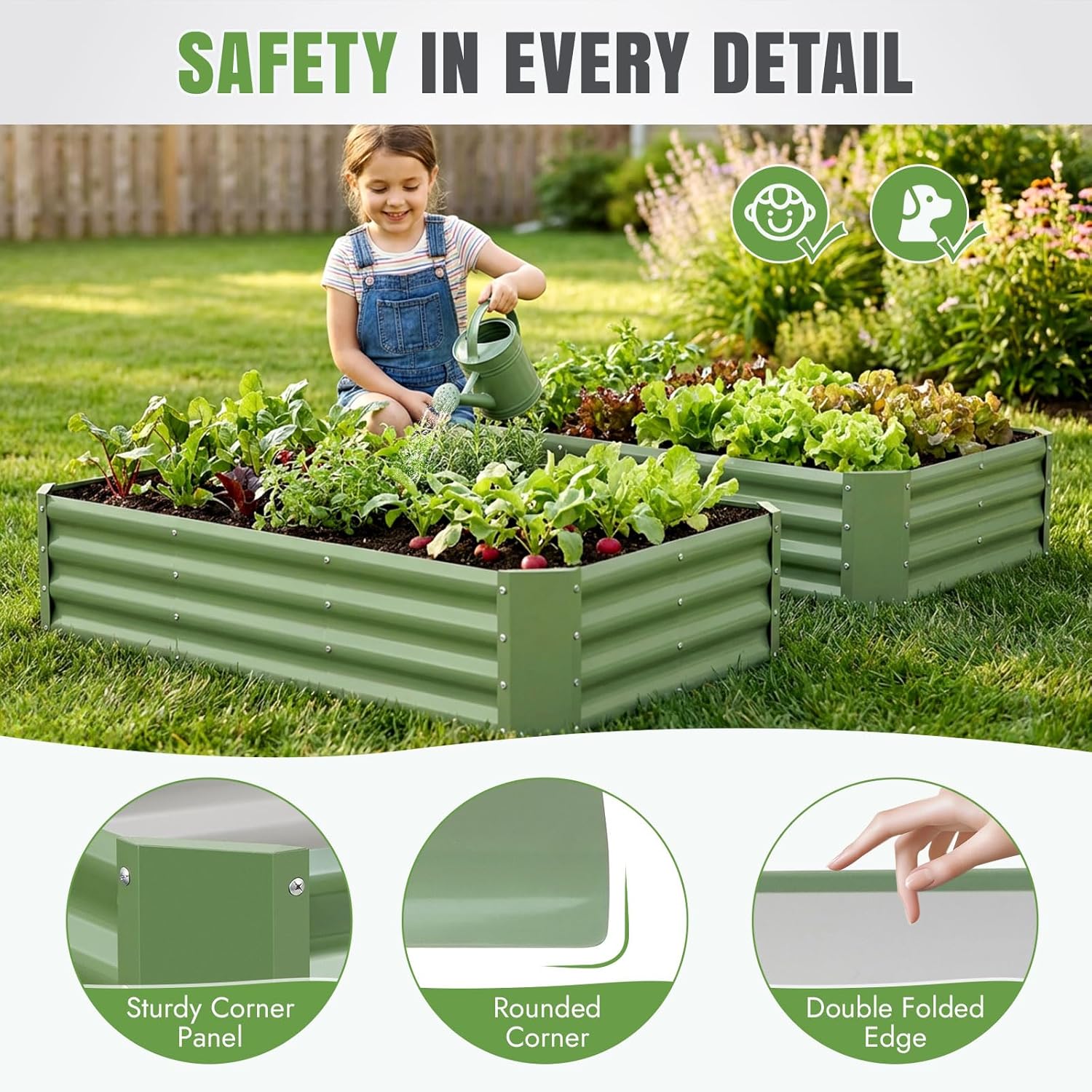 INNO STAGE 2 Pcs 4×2×1ft Galvanized Raised Garden Bed Kit, Galvanized Planter Raised Garden Boxes Outdoor, Large Metal Raised Garden Beds for Vegetables, Flowers, Herbs, and Succulents, OliverGreen