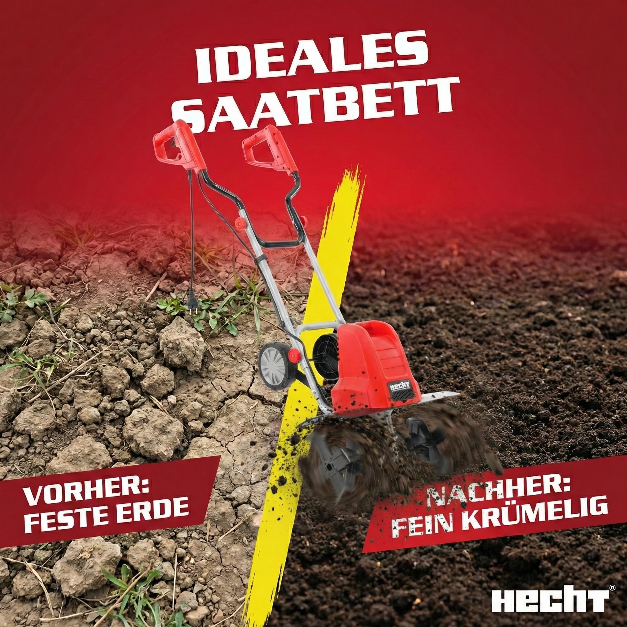 HECHT Elektro Gartenfräse 1800 W 45 cm Arbeitsbreite | Elektrische Motorhacke, Bodenfräse und Bodenhacke, Metallgetriebe, 24 Stahlmesser, 11 kg, ohne Benzin