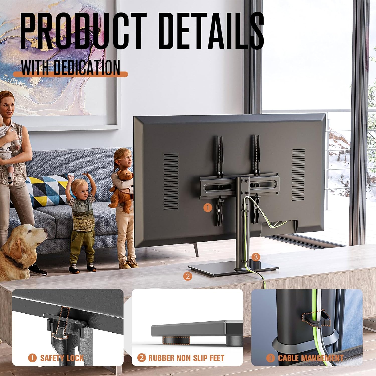 Universal TV Stand/Base Table Top TV Stand with Wall Mount for Most 27 30 32 39 40 42 43 49 50 55 60 Inch LCD LED Plasma Flat Screen TVs, Vesa Mount Holds up to 88 lbs, 9 Level Height Adjustable