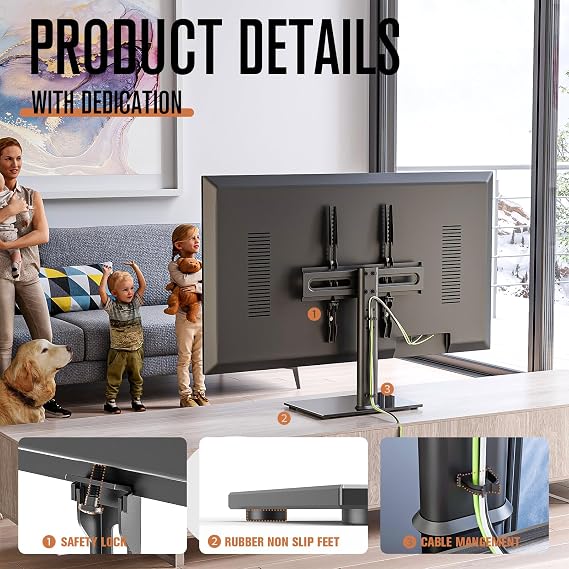 Universal TV Stand/Base Table Top TV Stand with Wall Mount for Most 27 30 32 39 40 42 43 49 50 55 60 Inch LCD LED Plasma Flat Screen TVs, Vesa Mount Holds up to 88 lbs, 9 Level Height Adjustable