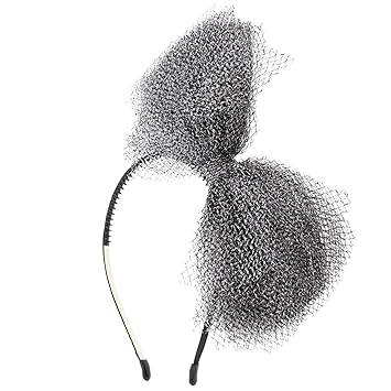 Women and Girls Holiday Mesh Net Metallic Side Stand Up Bow Headband - Silver