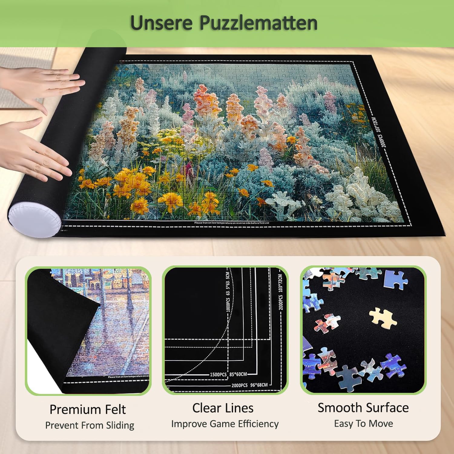 Maty Puzzle - Mata Puzzle 1000 1500 2000 3000 elementów, przenośna mata Puzzles, mata do przechowywania w rolce Puzzle Carpet, praktyczny dodatek do przechowywania puzzli