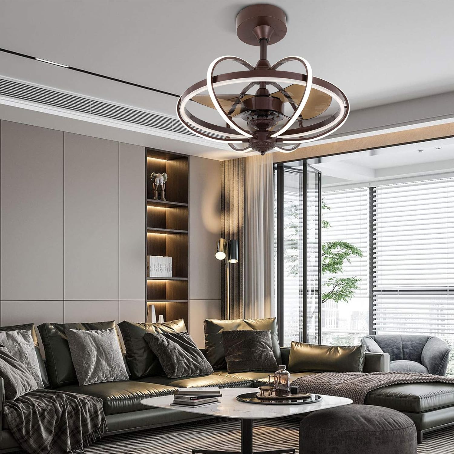 Gdrasuya10 23 inch Lighting Modern Ceiling Fan Light with Remote Control LED Acrylic Hanging Lamp Dimmable Lighting Adjustable Speed for Bedrooms Living Room (Sand Nickel)