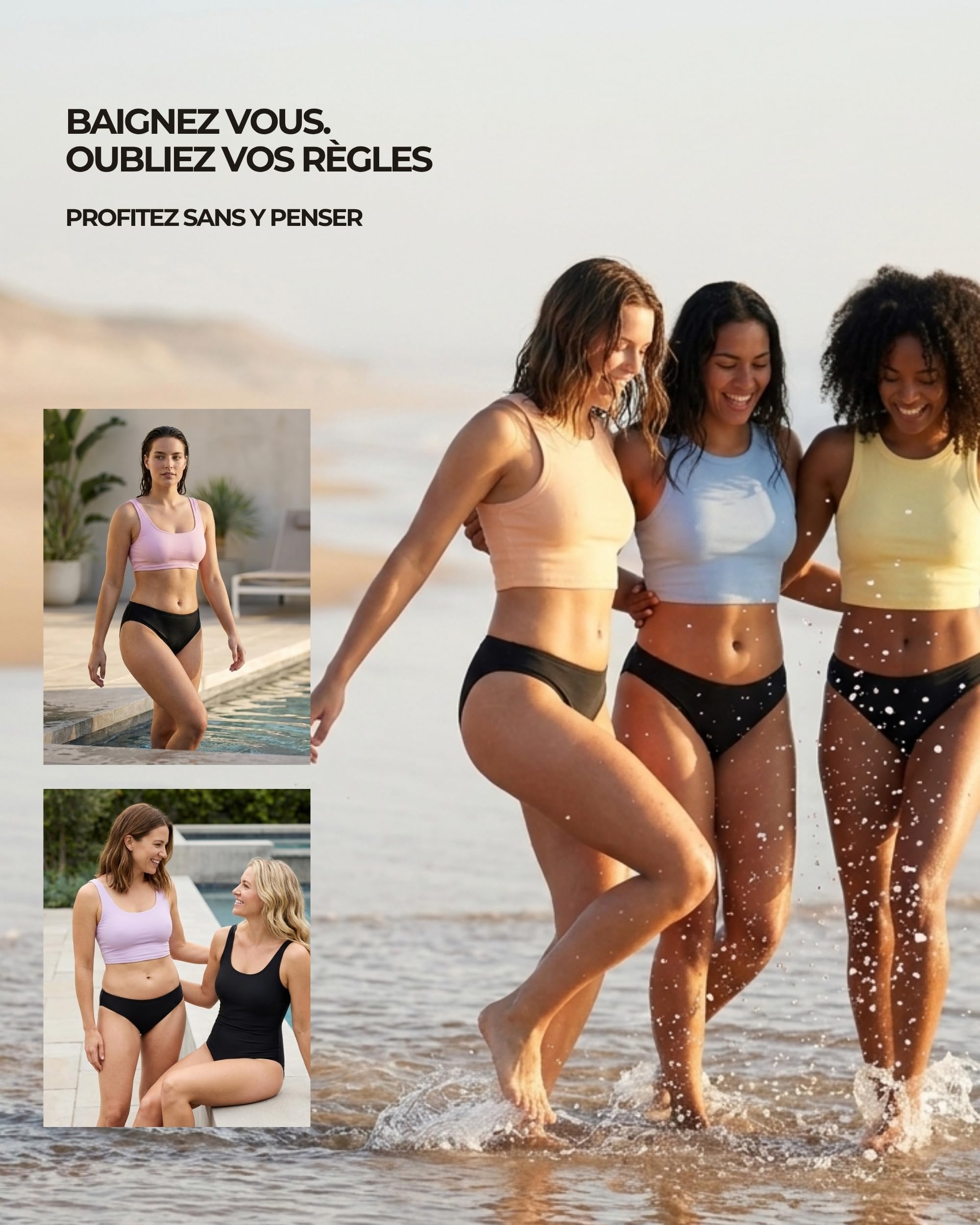 Maillot de Bain Menstruel pour Femme et Adolescente, Technologie AquaSecure | Flux Léger à Moyen | Protection Menstruelle Anti-UV Piscine & Mer | Bas de Maillot | Réutilisable & Écologique, Oeko-TEX