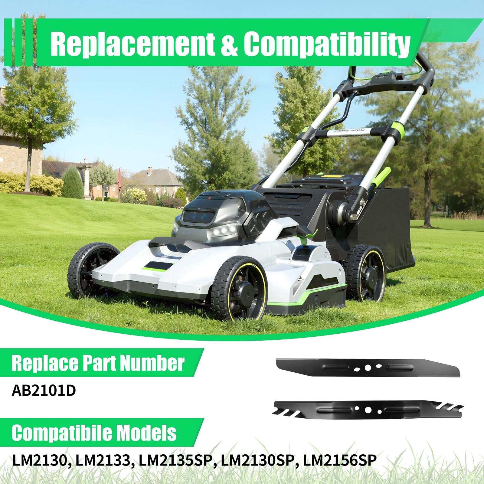 AB2101D - Set di lame per pacciamatura da 53 cm, compatibile con tosaerba elettrici E GO Pow er+ 56 V, LM2133, LM2130, LM2135SP, LM2130SP, LM2156SP, lame dentate