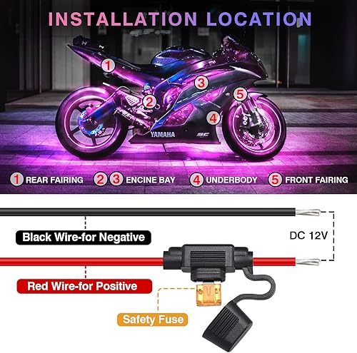Miniatura 9 de 8 piezas de luces LED RGB para motocicletas para Harley Davidson Kawasaki Suzuki Yamaha Golf Cart, kit de luces LED multicolor impermeables de 12V