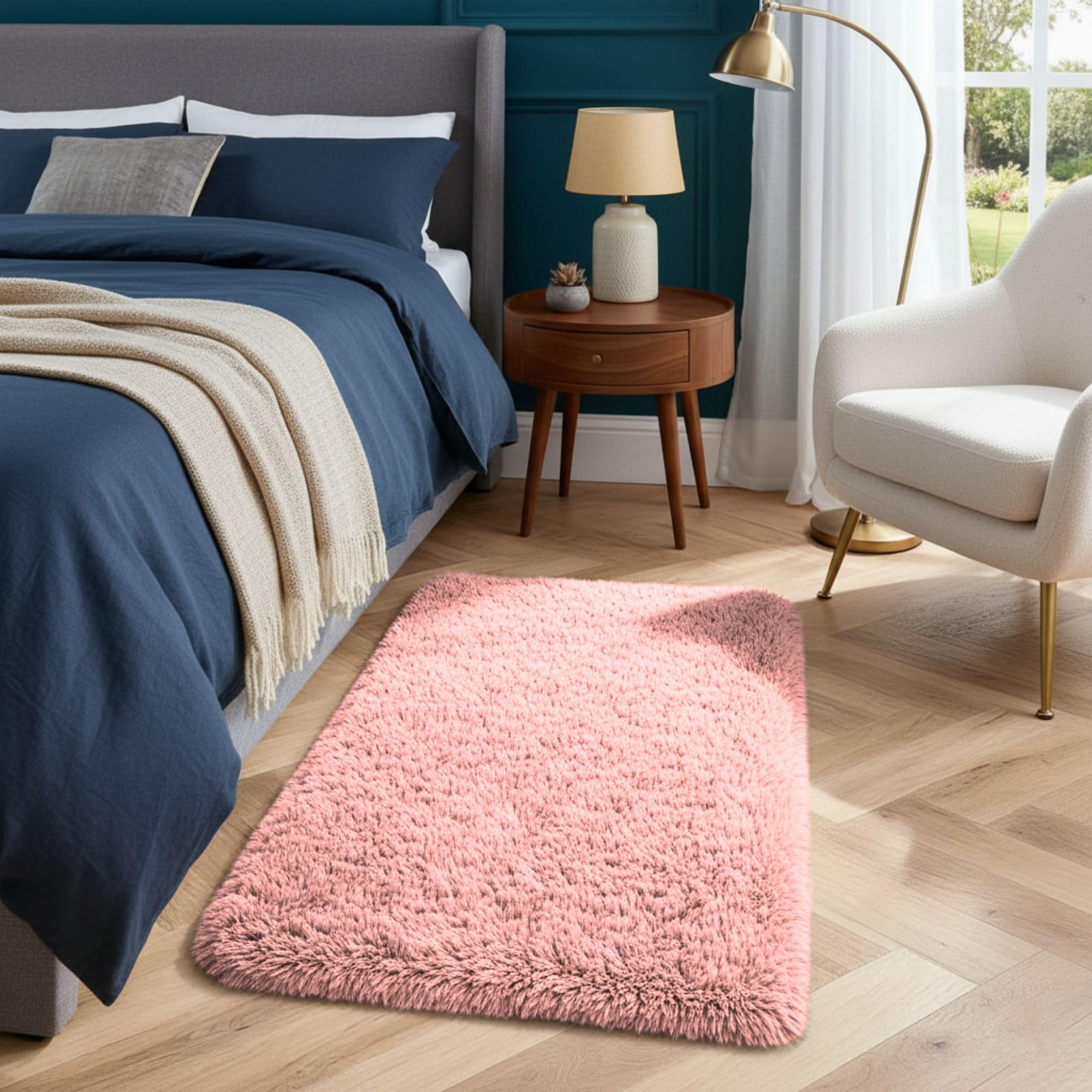 Hafaa Fluffy Shaggy Rugs Living Room Pink 60x110 cm, Soft Thick Pile Carpet Bedroom, Non Slip Small Bedside Rug for Kids Nursery Room Non-Shedding — image 1