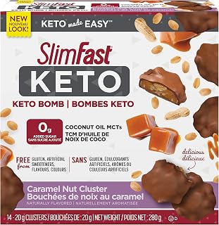 SlimFast KETO Bomb Snacks, 14x20g Chocolate Caramel Nut Clusters per box, 280 grams