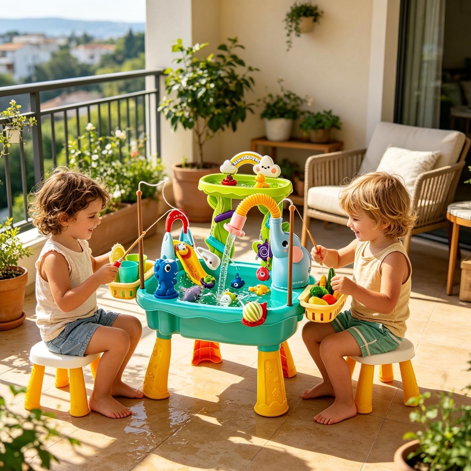 Wassertisch Kinder – Sommer-Strandspiel | Wasserspiel Sommer | Für Kinder Vorschule Hinterhof Terrasse Camping Kindergarten Haus Badezimmer Spielzimmer Urlaub Geburtstag