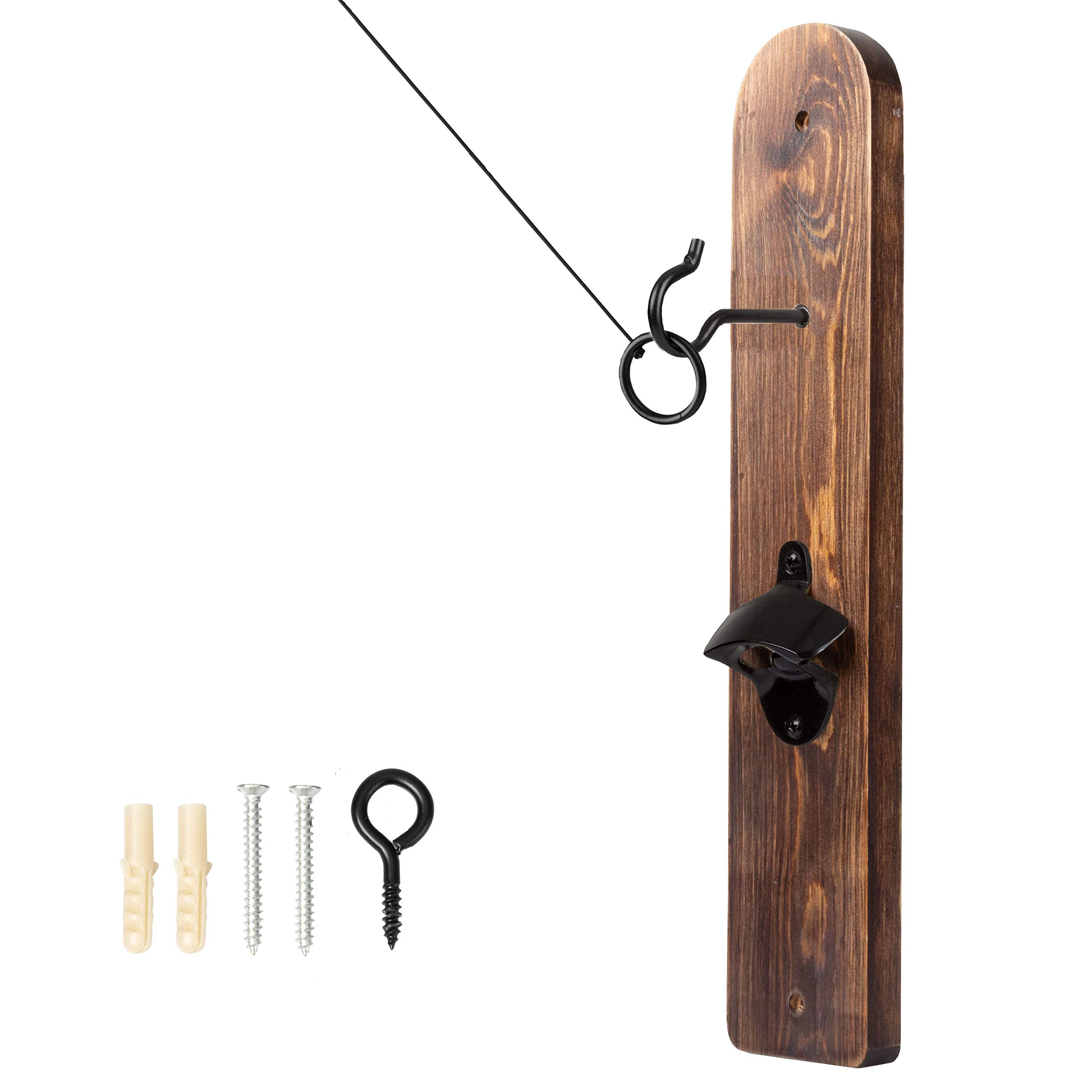 Play Platoon Hook and Ring Game with Bottle Opener and Magnetic Cap Catch - Ring Toss Game for Adults, Rustic Wood