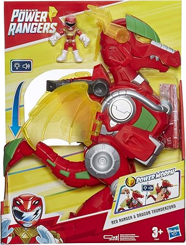Miniatura 3 de Power Rangers Playskool Heroes Red Ranger & Dragon Thunderzord, figura de acción de 3 pulgadas, Zord, luces y sonidos, juguetes coleccionables para
