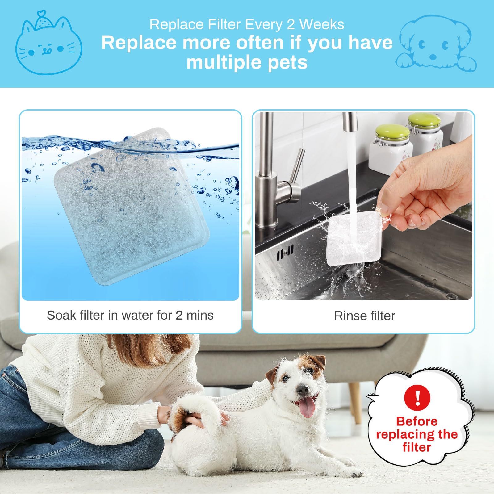 6 Pack Charcoal Replacement Filters for 0 5 1 2 5 4 GAL Gravity Waterer YOIHABV Cat Fountain — view 6