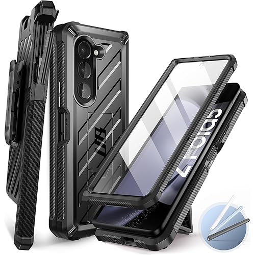 SUPCASE for Galaxy Z Fold 5 Case (Unicorn Beetle), [Belt Clip with S Pen Holder] [Built-in Screen Protector & Stand] Heavy Duty Shockproof Protective Rugged Phone Case for Samsung Fold 5, Black