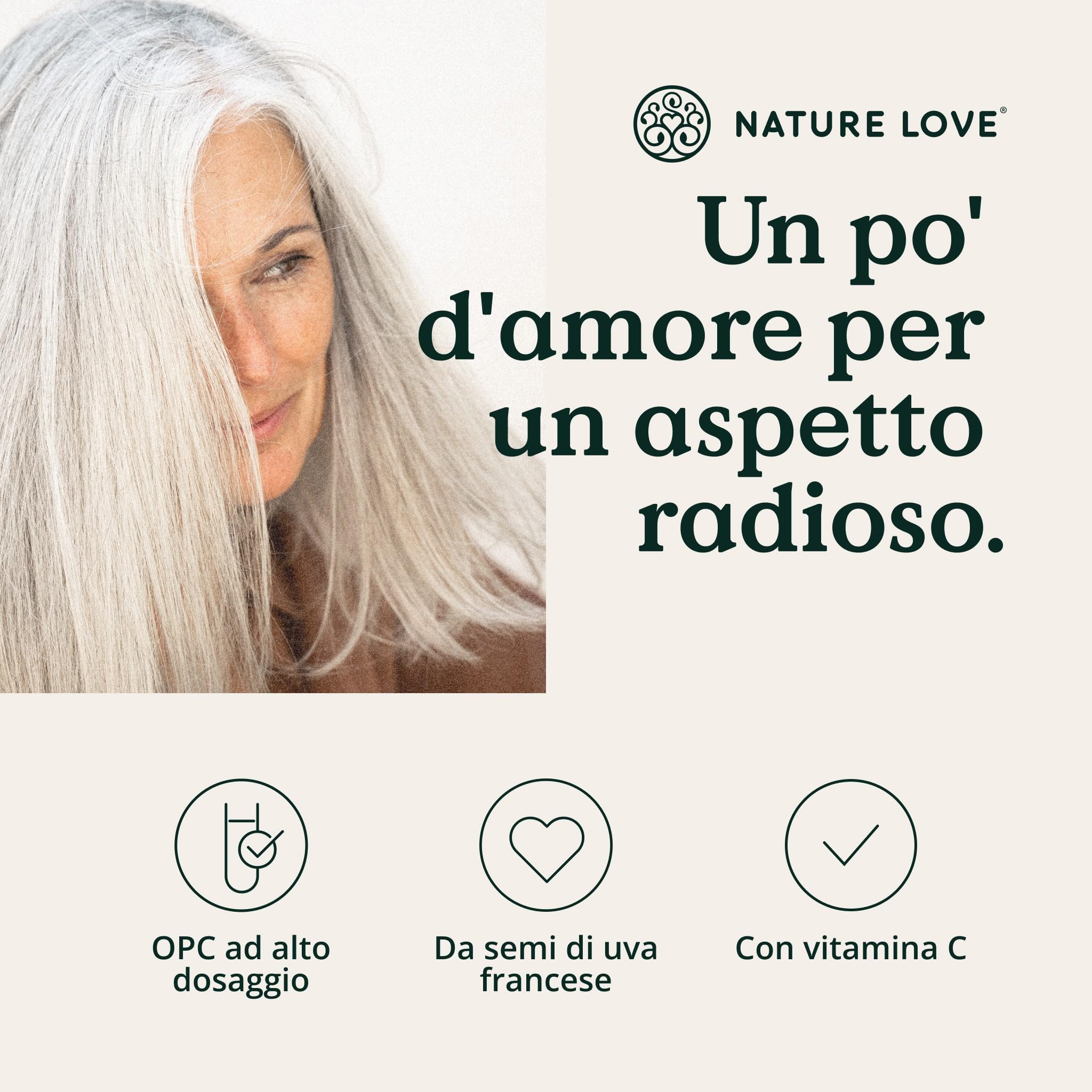 NATURE LOVE® OPC Estratto di semi d'uva - 180 capsule - alto dosaggio con 800mg di estratto/dose giornaliera - uva francese - vitamina C naturale - testato in laboratorio, vegano, prodotto in Germania