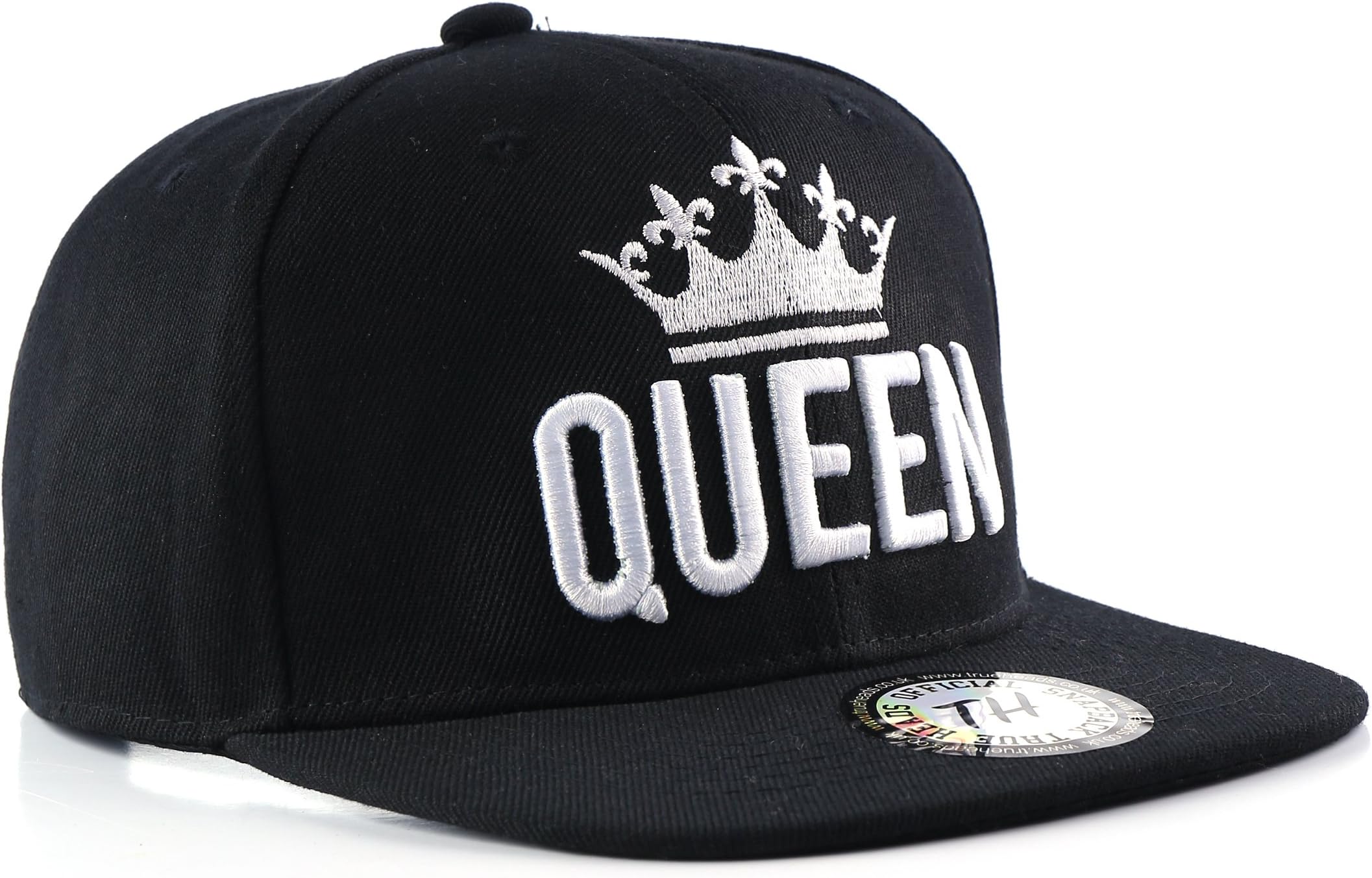 Queen Snapback Black Baseball Cap – Women’s Hip Hop Style Flat Peak Adjustable Hat, Urban Streetwear with Royal Crown Embroidery Design Gift for Ladies, Girls & Teens