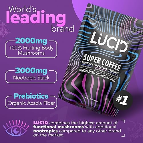 Miniatura 2 de Lucid Superfood Café Orgánico de Hongos con Nootrópicos - Melena de León, Tremella, Cordyceps y Cola de Pavo - Café Instantáneo de Hongos