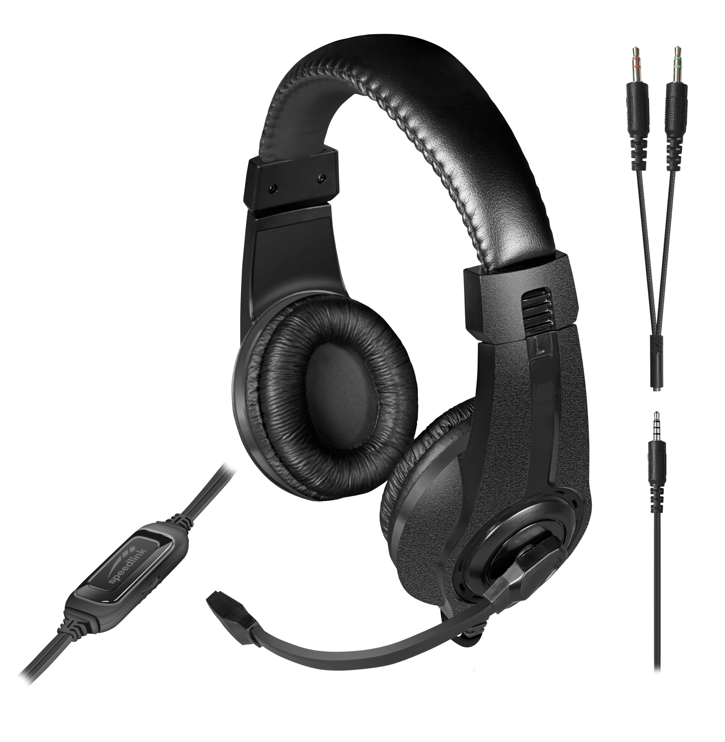 Speedlink LEGATOS Gaming Headset wired - lightweight headset with microphone and wired remote control, compatible with PC, PS5, PS4, Xbox, Switch, 3.5 mm jack incl. Y-adapter, black