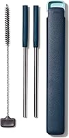 OXO Good Grips Reusable Stainless Steel Straw Set - 4-Piece Extendable 10.5" Straws with Silicone Tips, Brush & Case