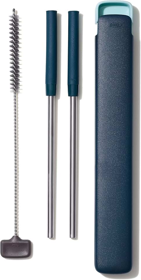 Good Grips 4-Piece Reusable Extendable Straw Set, Blue/Green, 10.5 inches