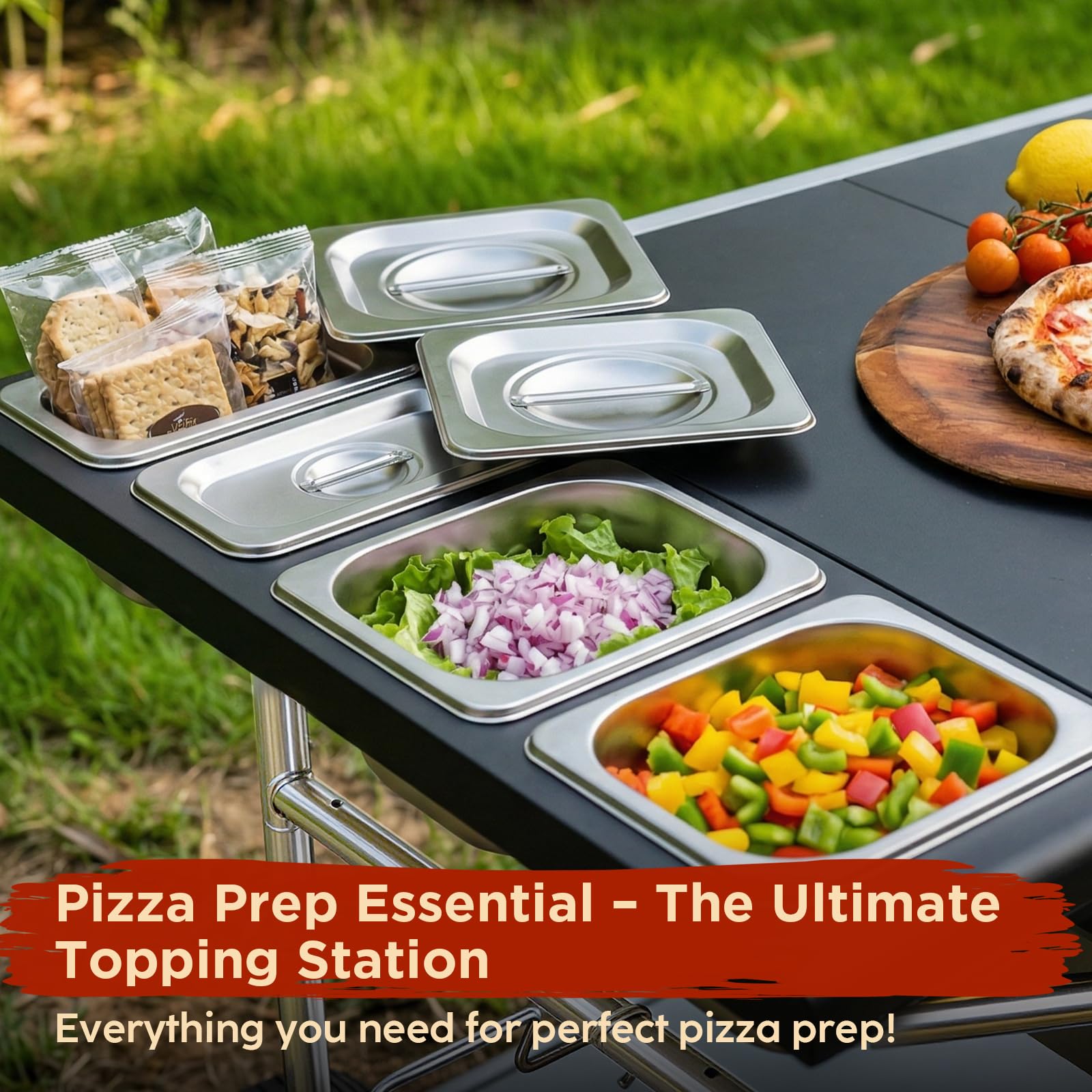 Denmay 128 x 66 x 78 cm carro de barbacoa para Weber Q Serie, Ninja Woodfire, horno de pizza, parrilla de mesa, horno para pizza, carrito de servir con gran superficie de trabajo, mesa de barbacoa al