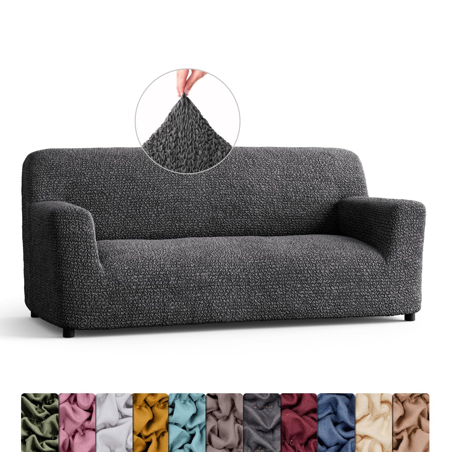 Menotti 3 Seater Couch Cover - Sofa Cover - Sofa Protector - Soft Polyester Fabric Slipcover - 1-Piece Form Fit Stretch Elastic Stylish Furniture Cover - Microfibra - Grey (3 Seater)