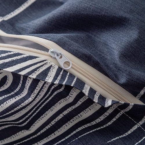 Miniatura 3 de YuHeGuoJi Juego de funda de edredón de palmera botánica tamaño Queen, 100% algodón, color azul marino, 3 piezas, 1 funda de edredón con estampado de