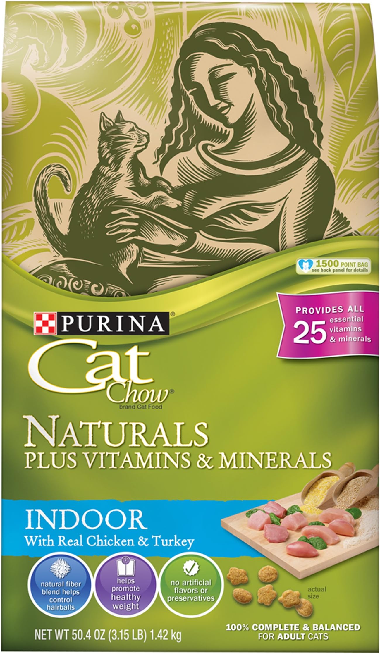 Purina Cat ChowHairball, Healthy Weight, Indoor, Natural Dry Cat Food, Naturals Indoor - (6) 3.15 lb. Bags