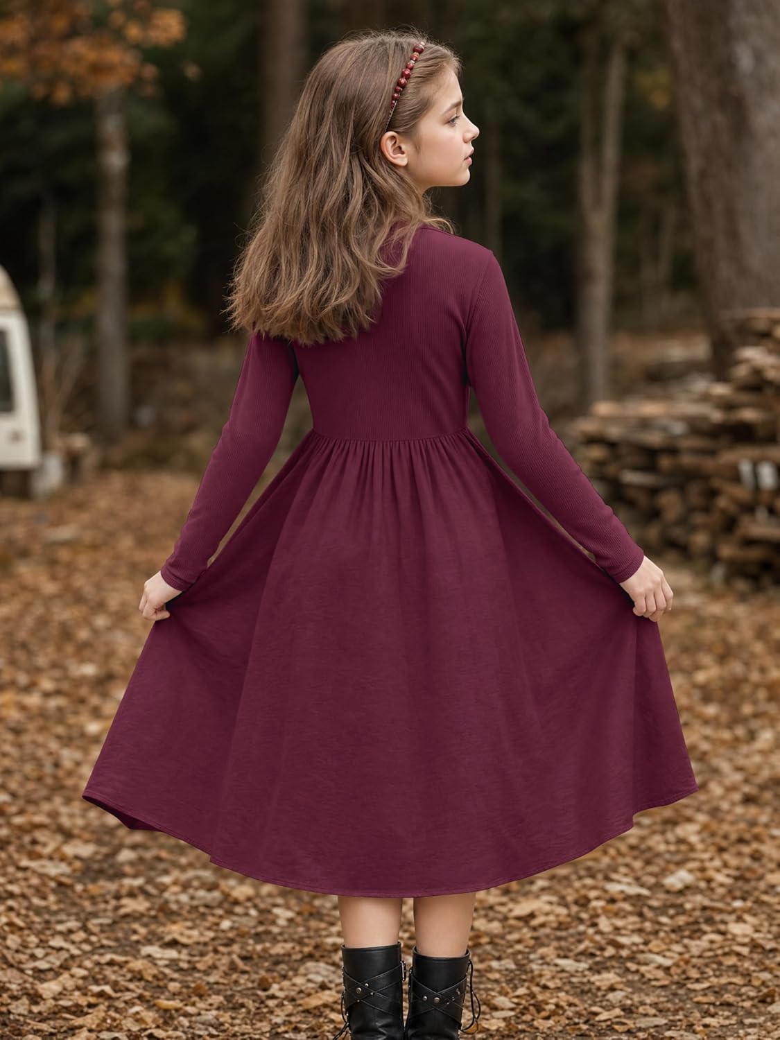 Cubear Girls Long Sleeve Fall Midi Dresses Kids Button Front A-Line