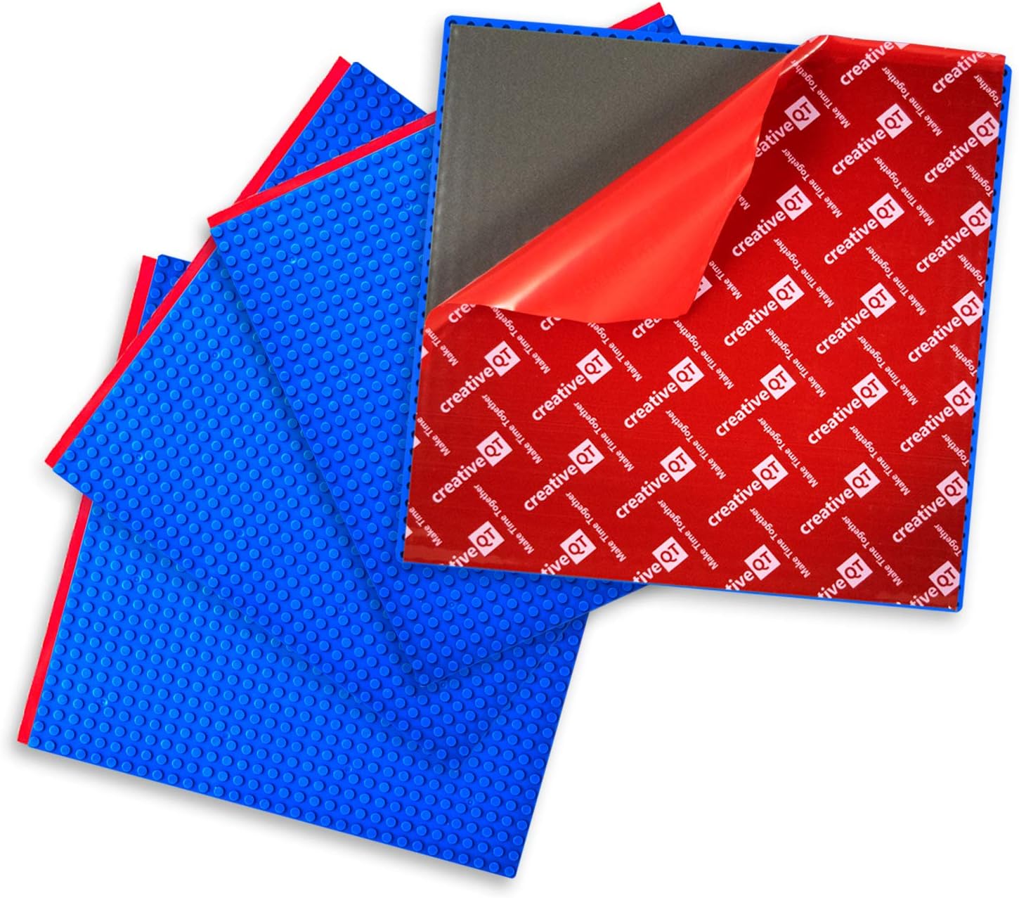 Peel-and-Stick Stackable Baseplates - 4-Pack 10 x 10 in Blue - Building Brick Plates for Play Table & Wall Toy - Compatible with Lego