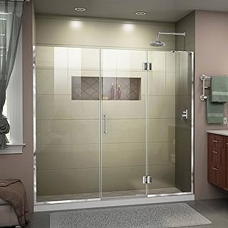 DreamLine Unidoor-X 63 - 63 1/2 inch W x 72 inch H Frameless Hinged Shower Door in Chrome - Right Wall Installation