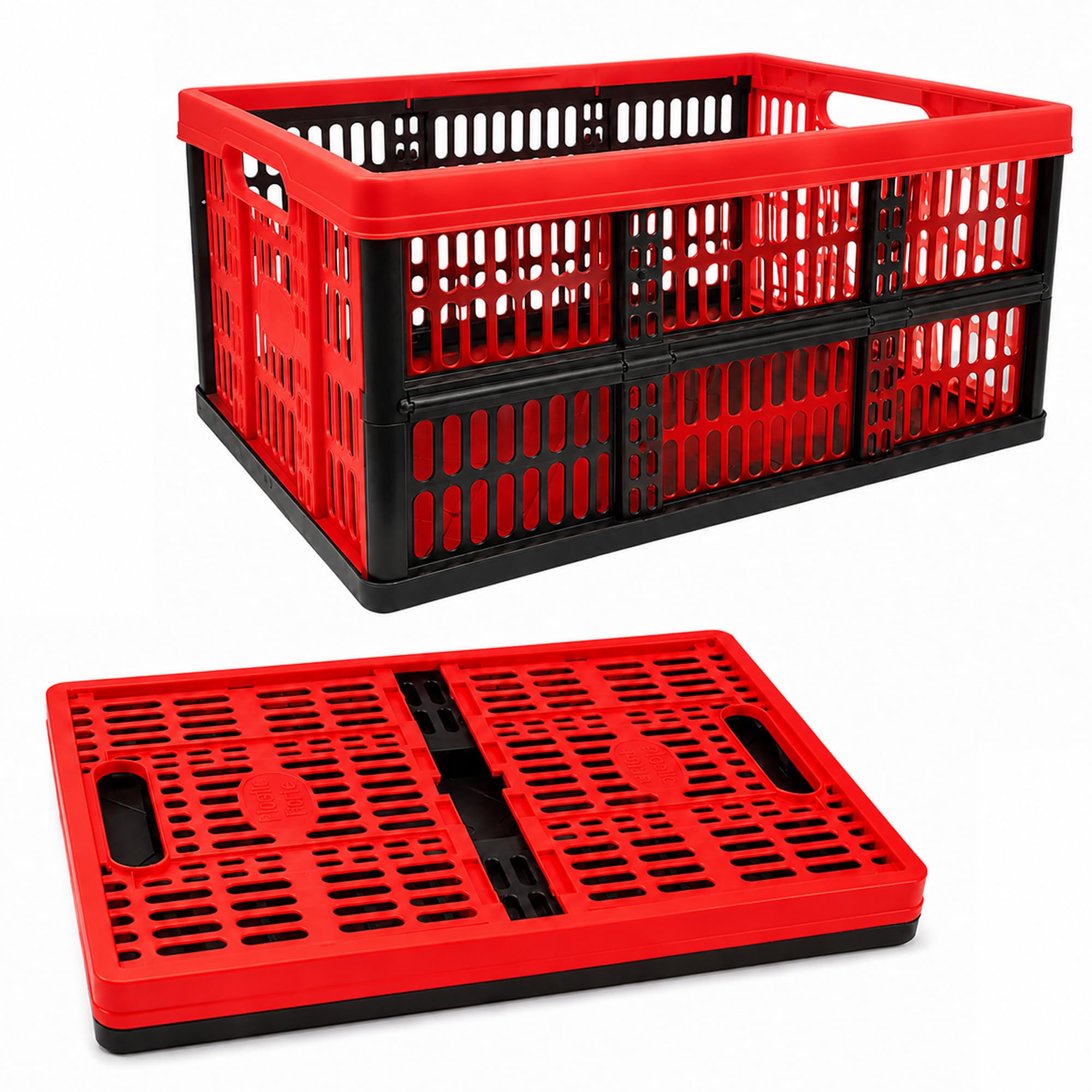 plastific 32L Collapsible Storage Box Foldable Crate with Handles Stackable