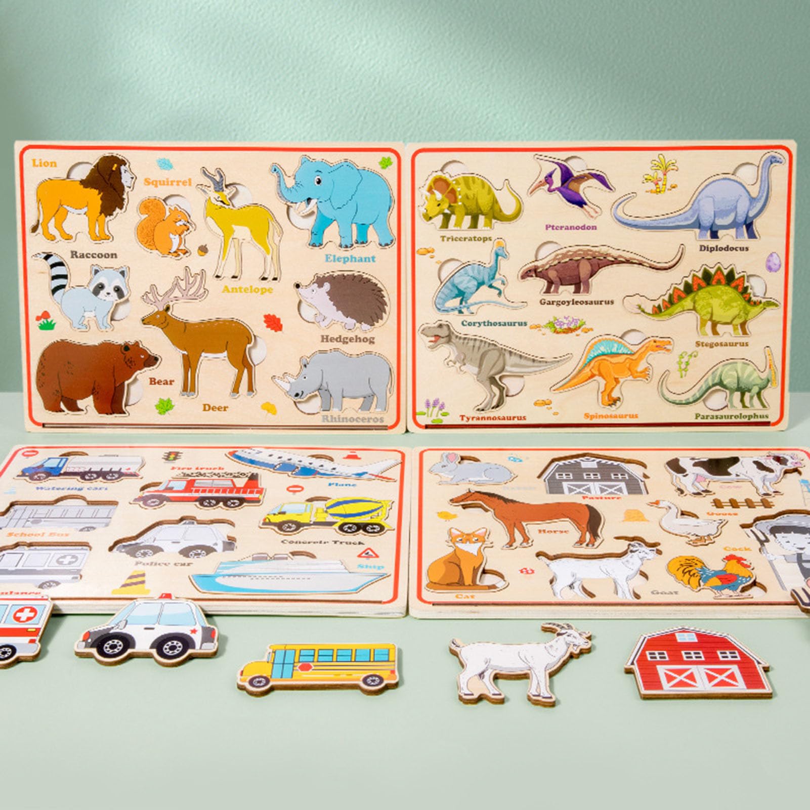 Holzpuzzle-Brett, Bauernhof, Dinosaurier, Transport und Tiere | Kleinkind-Matching-Puzzle, Montessori-Kognitives Spielzeug