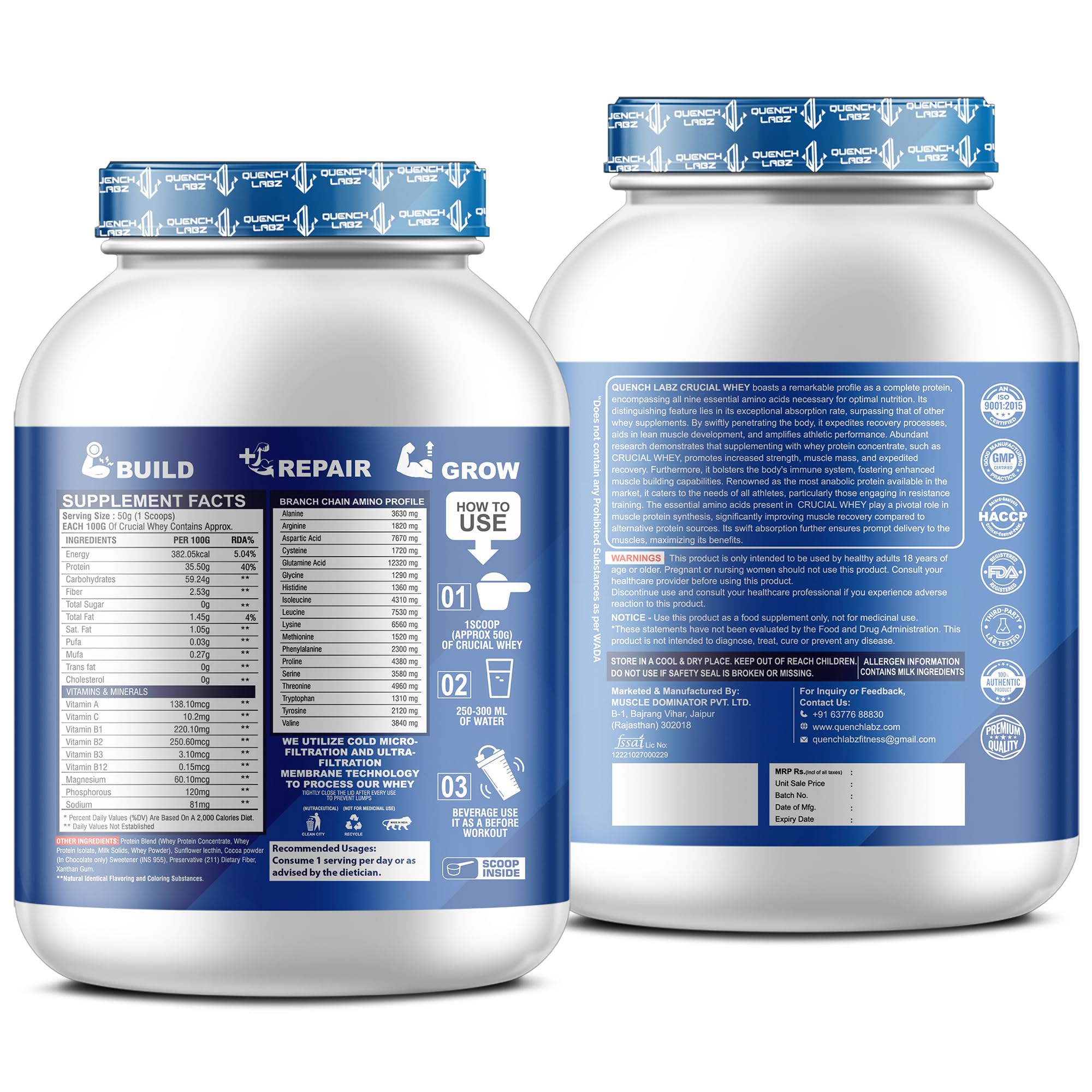 QUENCHLABZ CRUCIAL Whey Protein 1kg Mango | 35.5g Protein per Serving | Low Carb, Low Fat, No Sugar | Muscle Recovery & Growth | FSSAI Certified — Amazon image 8