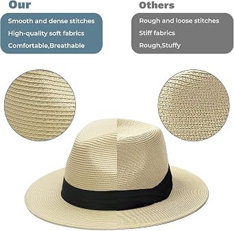 Sun Hat Straw Fedora Hats for Men Women Beach Hat Panama Hat Men Wide Brim Summer Hats UPF80+