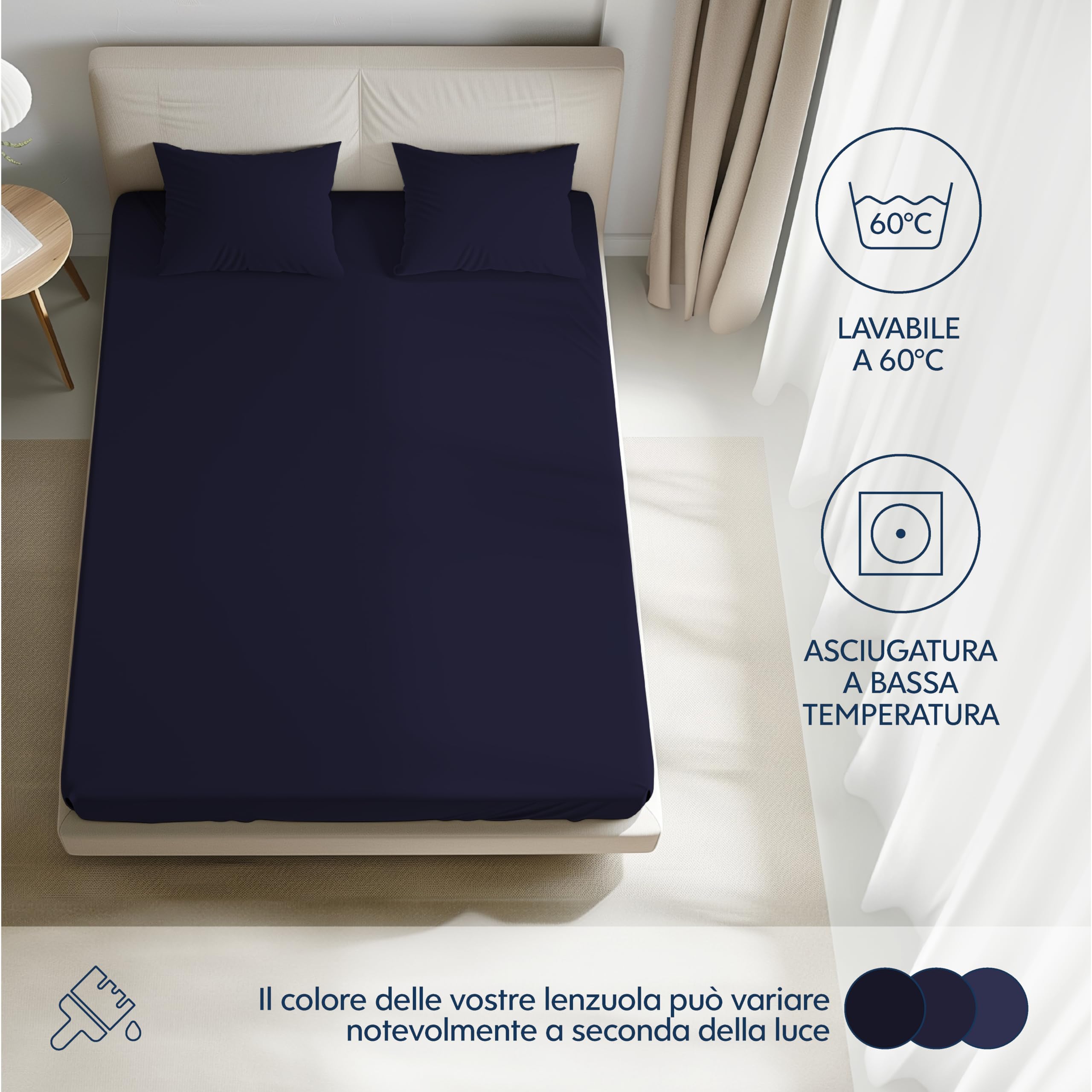Dreamzie Lenzuola Letto Singolo Cotone 90x200 cm, Altezza Materasso Fino a 22 cm - Lenzuolo con Angoli Singolo - Blu Scuro - Certificato Senza Prodotti Chimici (Oeko Tex)
