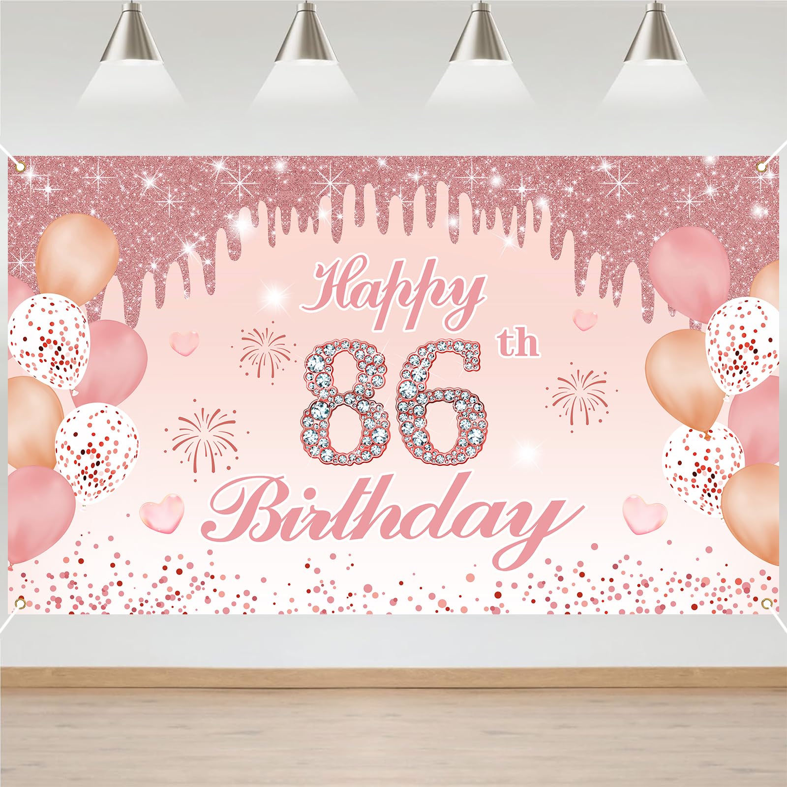 86th Birthday Decorations Door Banner Pink Happy Birthday Banner for Party Backdrop for Women Home Outdoor Cover Party Decoration Supplies Poster — image 1