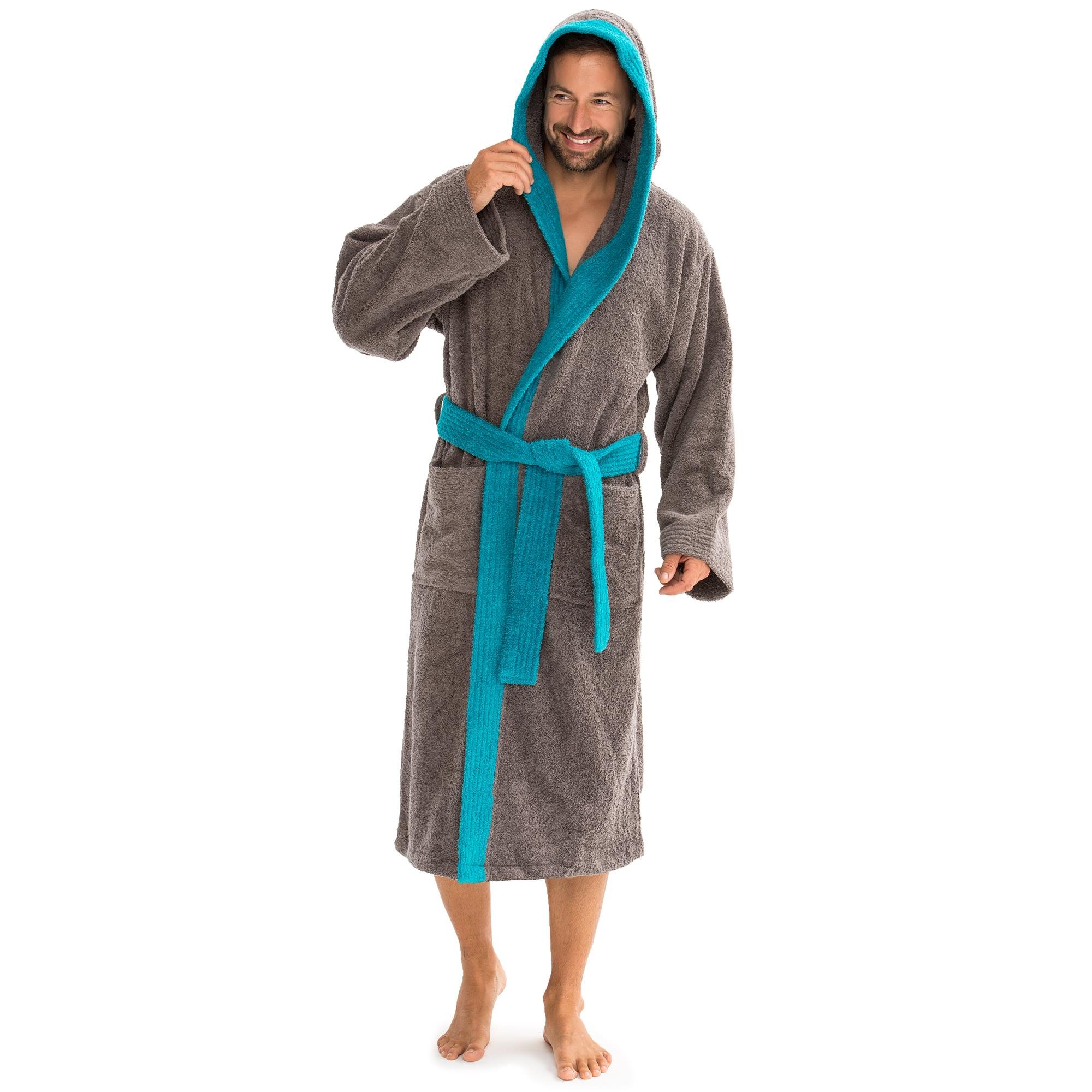 aqua-textil XS-XXXL Bademantel Kapuze Uni lang aufgesetzte Taschen Damen Herren Unisex warm Frottee Baumwolle OEKO-TEX Föhr