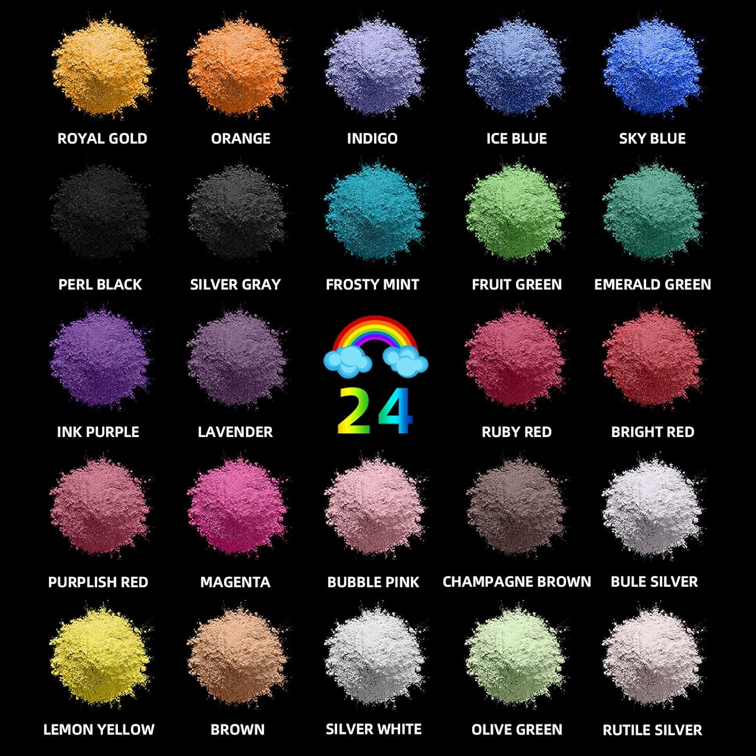Tanzfrosch 24 Colors Mica Powder, Epoxy Resin Dye, Mica Pigment Powder for Resin Art, Slime, Soap Making, Candle, Bath Bombs, Lip Gloss, Eye Shadow and Nail Polish (10g/0.35oz Each)