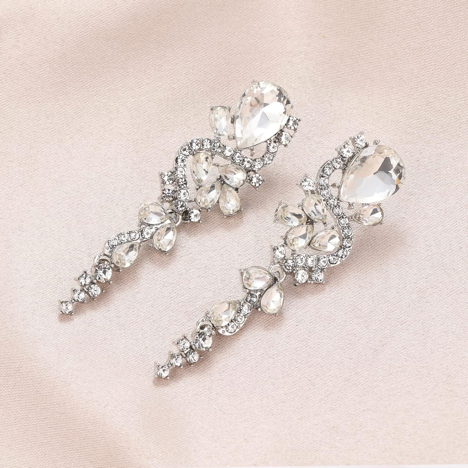 Fashion Rhinestone Statement Drop Dangle Earrings Long Colorful Crystal Bridal Wedding Teardrop Chandelier Earrings for Women Prom Pageant - Image 7