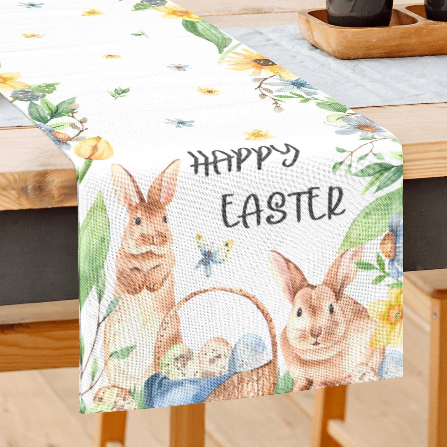 Easter Table Runner 72 inches Long, Easter Decorations for The Home, Bunny Floral Farmhouse Easter Table Decorations for Indoor Outdoor Home Holiday Party Decor (Rabbit Decor Runner, 13x72 inch) : Home & Kitchen