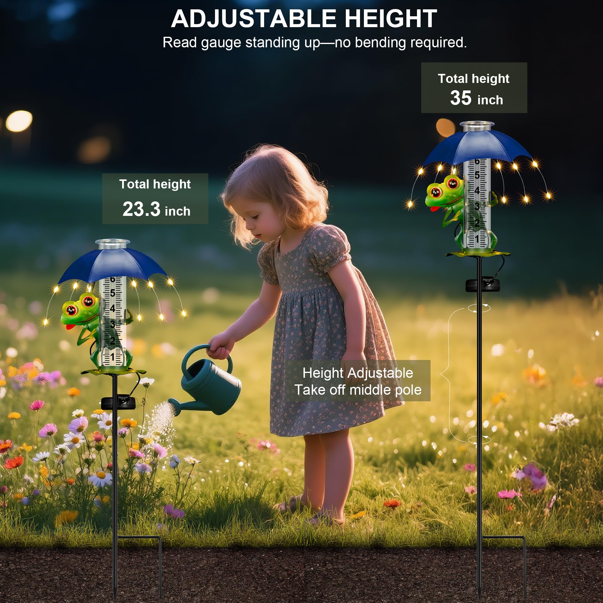 Regenmesser für den Außenbereich, Frosch, dekorative Regenmesser mit LED-Solarleuchten, Hofdekoration, Regenmesser im Freien, beste Bewertung, Gartenstatuen, Frosch-Geschenke für Frauen