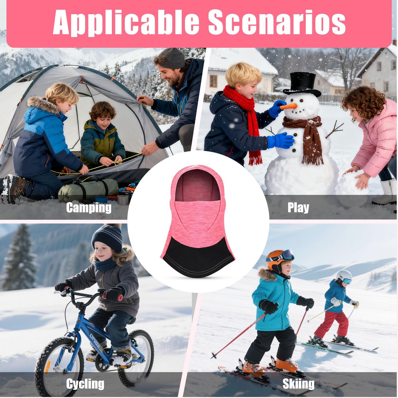 Pasamontañas infantil de forro polar cálido y multifuncional, pasamontañas para niños, pasamontañas bajo casco, a prueba de viento, gorro con calentador de cuello integrado, para deportes al