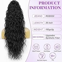 Vista 3 de Extensión de cola de caballo con cordón, extensión de cola de caballo larga y rizada para mujeres negras, extensiones de cabello negro de 26