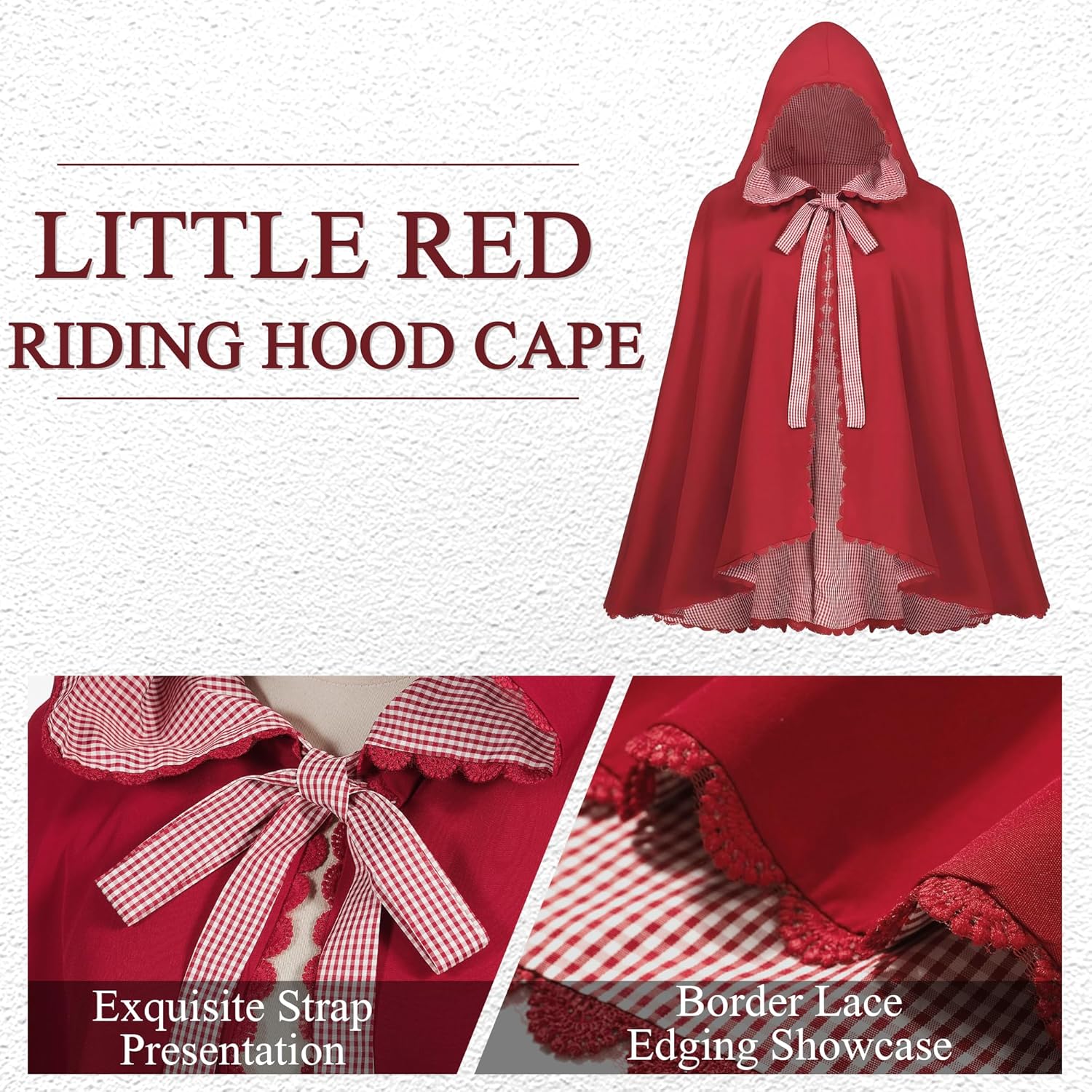 Little Red Riding Hood Cape Women,Red Cloak Costume for Women,Halloween Christmas Costume Cape - Image 3