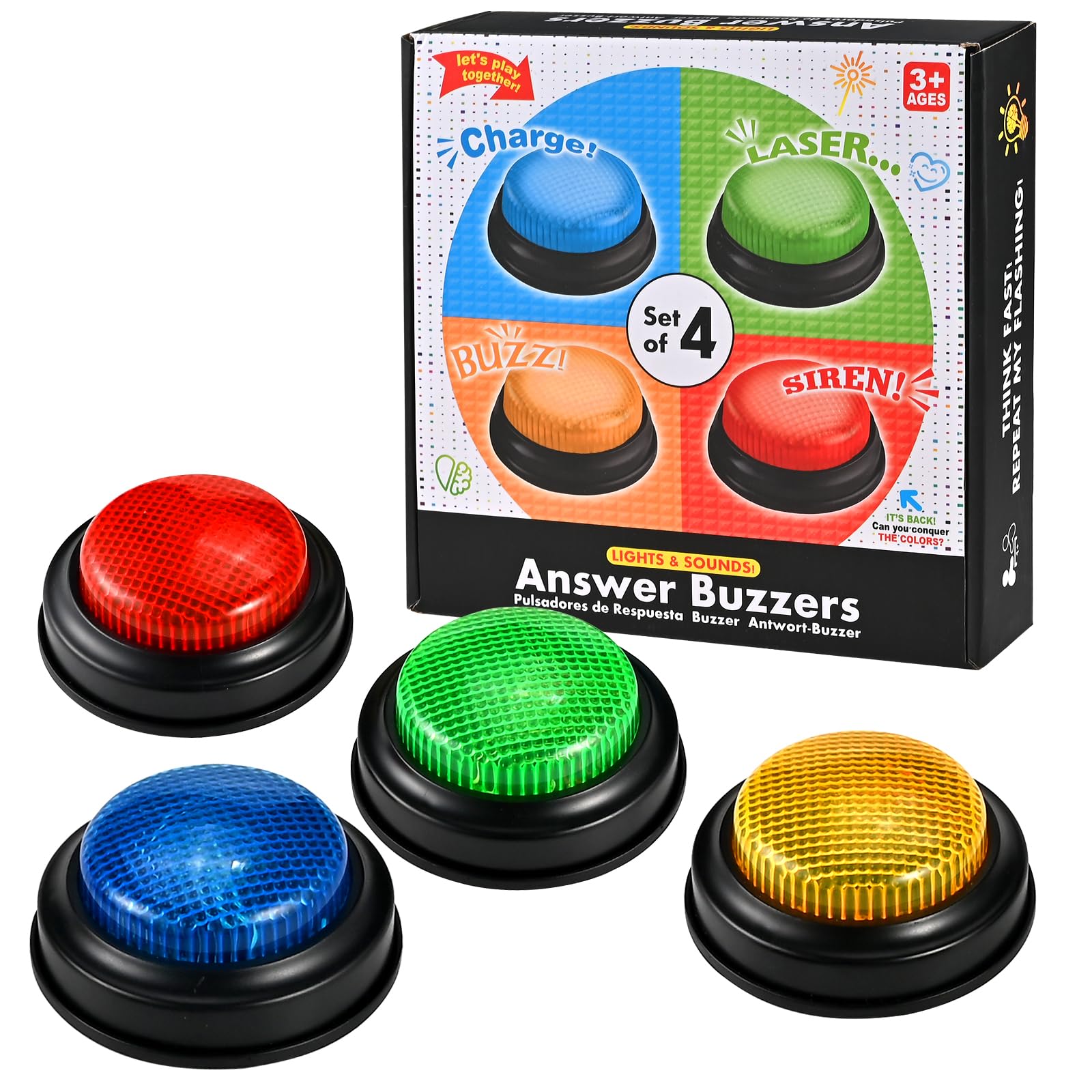 Cieex Buzzer Blind Test avec Audio, Lot de 4 Buzzer sonore et Lumineux Amusant pour Famille et Fêtes Entre Amis, Idée Cadeau pour Enfants et Adultes