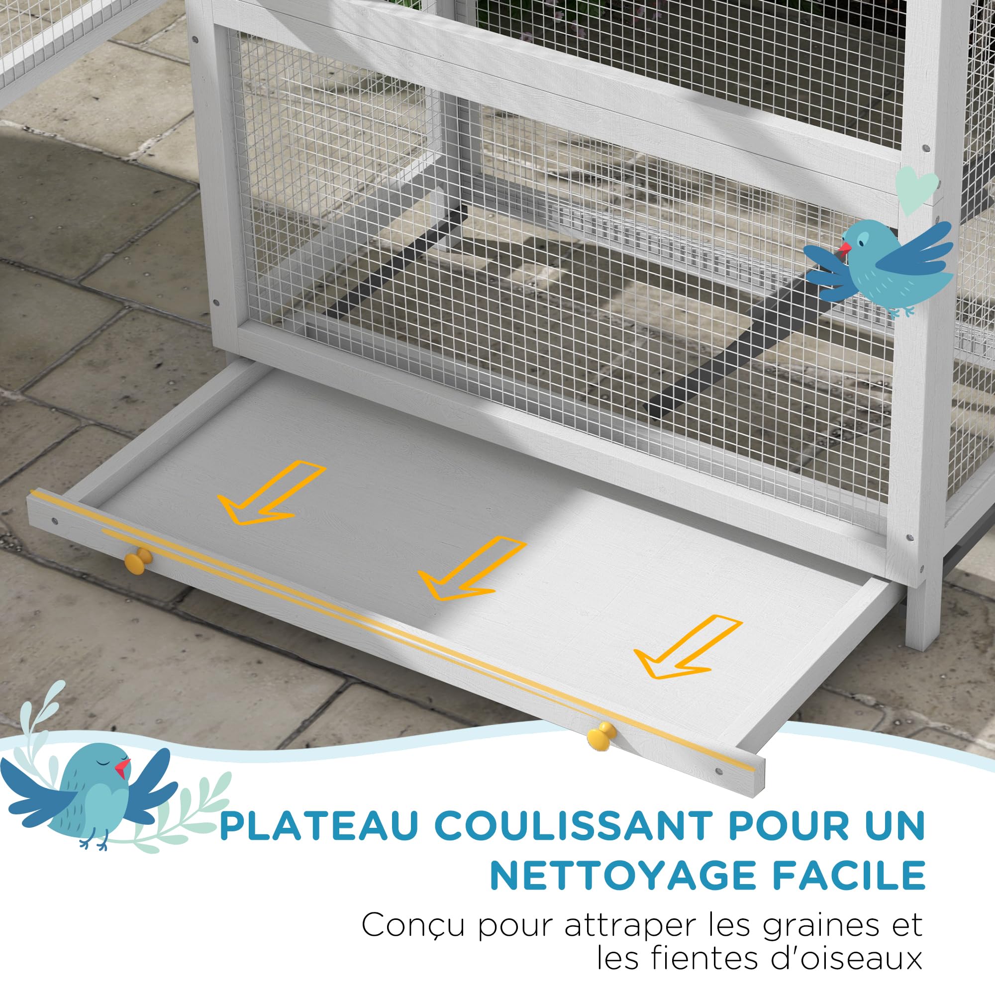 PawHut Cage à Oiseaux en Bois, Cage Perroquet, Aire de Jeux, volière Oiseaux extérieur, Toit Asphalte imperméable, pour Perruche, calopsitte, Conure, canaris, 92 x 52 x 171 cm, Gris