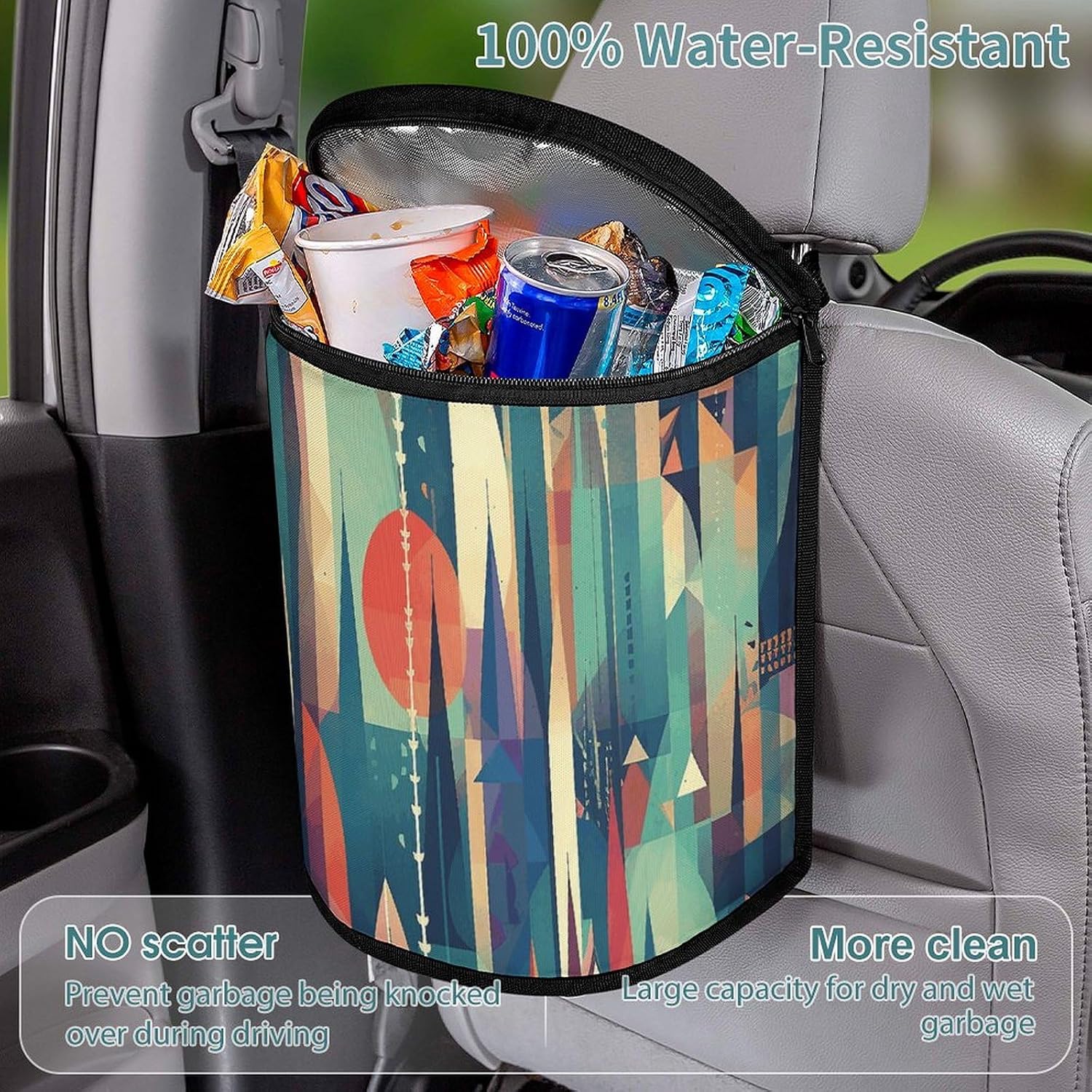 Assorted Colorful Shapes Car Trash Can Bin Bag Waterproof Car Garbage Can Bag Trash Can for Car Car Trash Can for Women Men Garbage Can for Car Car Trash Can with Lid Trash for Car Trucks Rvs