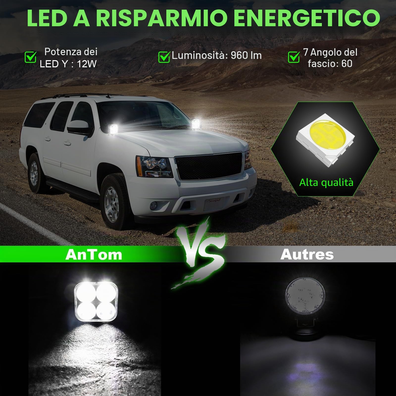 Faro da Lavoro LED 10Pcs 12V 24V 68W Mini fari led 6000K 3500LM impermeabile IP68 -Due modelli Sempre acceso e lampeggiante per escavatori,trattori,trattori, ATV, camion, offroad